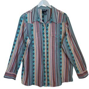 Wrangler Shirt Retro Southwestern Snap Front Long Sleeve Womens Large
